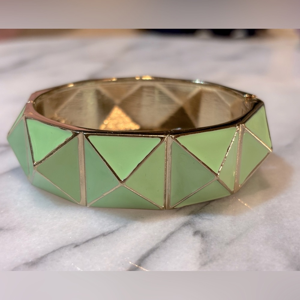 Studded Enamel‎ Hinged Bracelet in Mint Green